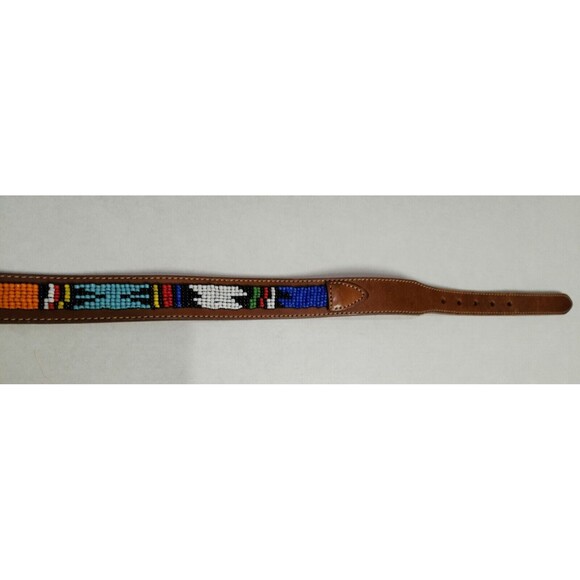 REI Womens Beaded Leather Waist Belt Brown Multicolor Colorful #309025 Size M - Picture 8 of 12